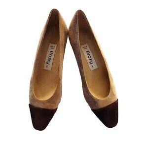 Proxy Women's Tan/Brown Brushed Suede & Herringbone Fabric Heels Pumps  - 7M